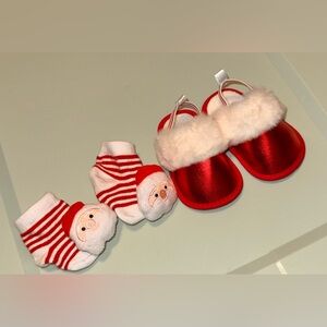Red Baby Slippers and Santa Socks Set